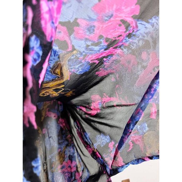 Vintage Top Women M Black Sheer Floral Sequin Glam Mature Cherubs Artsy Boho 70s - Picture 5 of 14